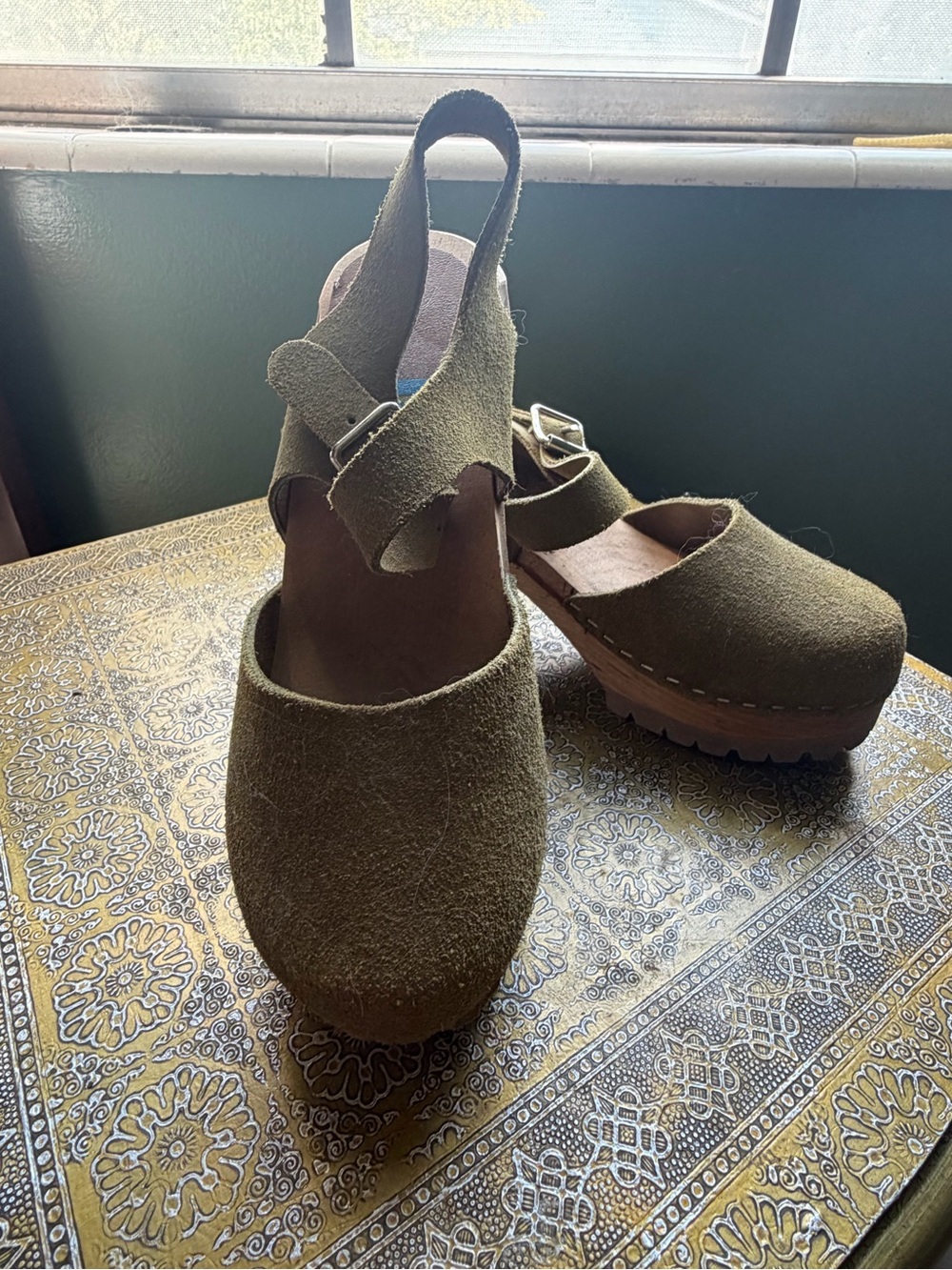 MIA Olive Green Suede Platform Clogs